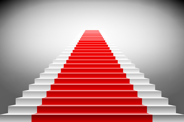 Stairs covered with red carpet. Scene illuminated by a spotlight - Vector, imagen