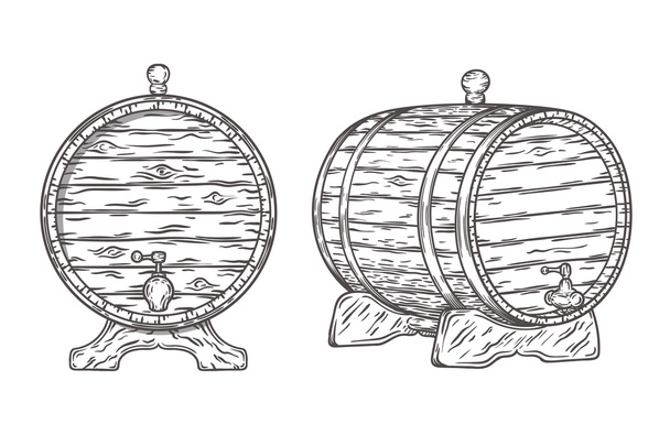 Wood Barrel hand drawn - Vector, Image