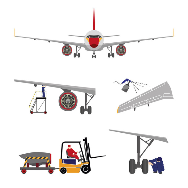Opravy a údržba letadel. Sada náhradních částí v fl - Vektor, obrázek