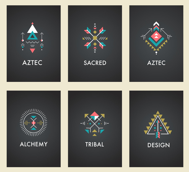 Esoteric, Alchemy, sacred geometry, tribal and Aztec, sacred geometry, mystic shapes, symbols - Vector, Image