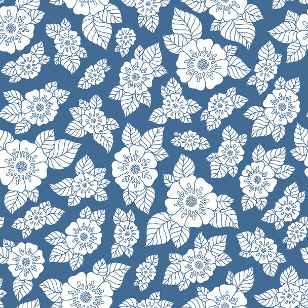 Hand drawn flowers and leaves seamless pattern. - ベクター画像