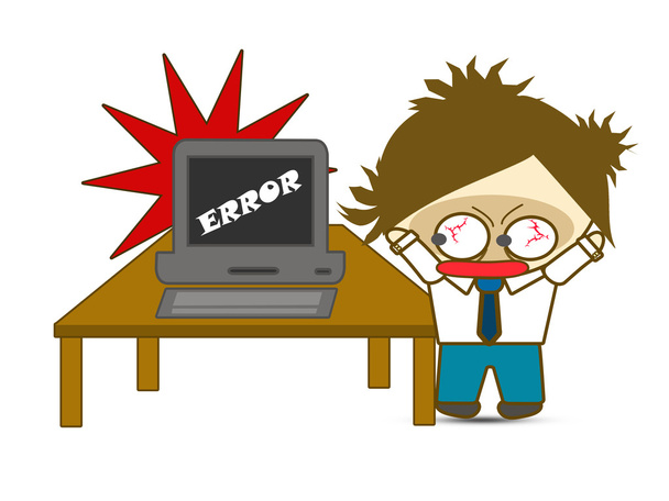 Funny cartoon concept with business man shocked with error computer  - Photo, Image