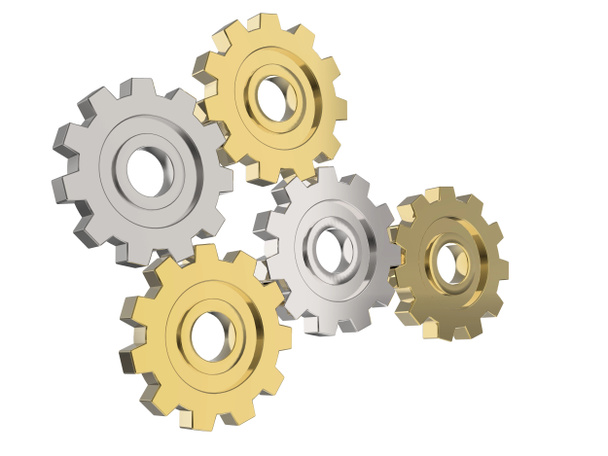 Gold and silver gears - silver gear closeup - Photo, Image