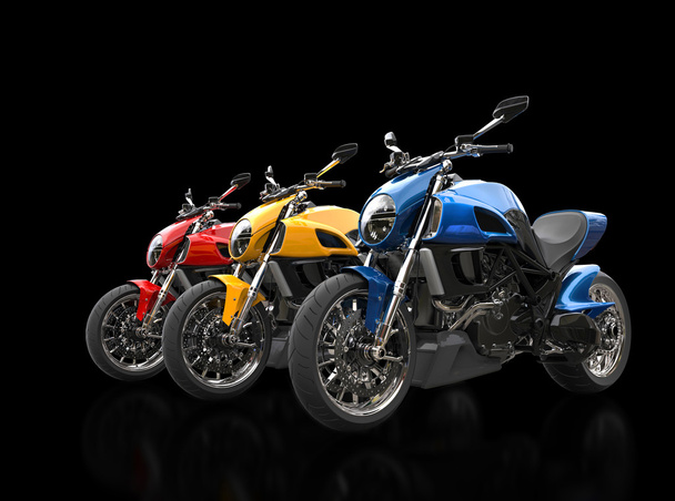 Sports motorcycles in a row - primary colors - Photo, Image