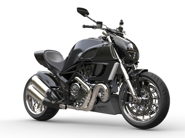 Черный спортивный мотоцикл - вид сбоку - крупный план
 - Фото, изображение