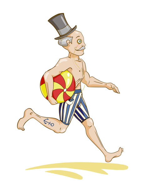 τρέχει ο άνθρωπος με μπάλα παραλία - Διάνυσμα, εικόνα
