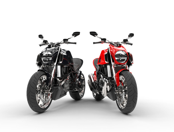 黒と赤のスポーツ バイク - 白い背景に分離 - 写真・画像