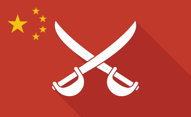 Chiny długi cień bandery z dwa skrzyżowane miecze - Wektor, obraz