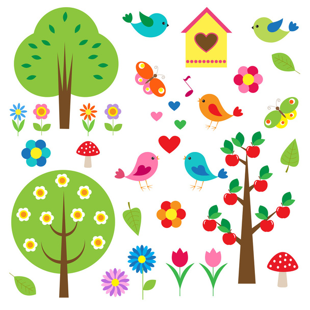 Uccelli e alberi. Set vettoriale
 - Vettoriali, immagini