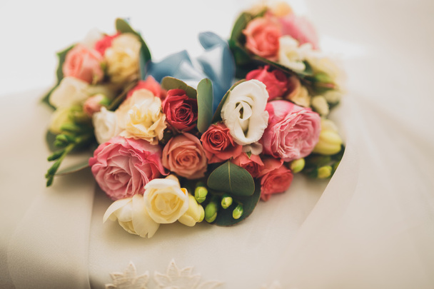 Wedding perfect bridal bouquet of different flowers - 写真・画像
