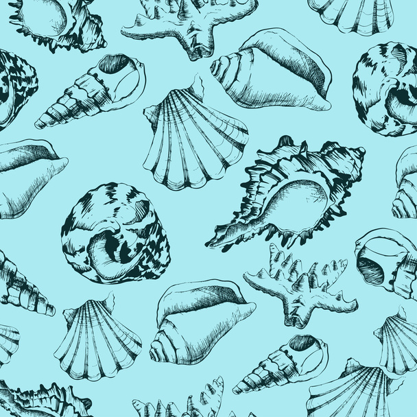 Vector seamless of hand-drawing with shells - Vector, imagen