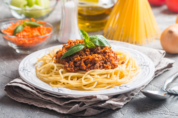 Spaghetti bolognese with ingredients - Photo, Image