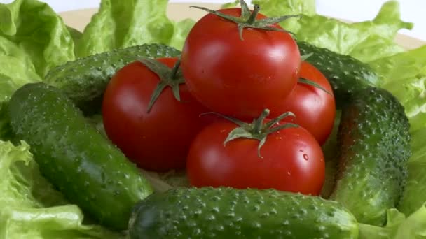 新鮮なグリーン サラダ トマトとキュウリ - 映像、動画