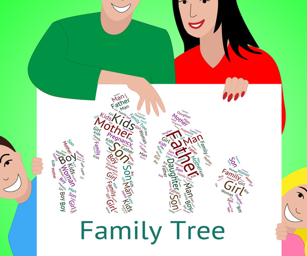 Drzewo genealogiczne wskazuje dziedziczne przodków i tekst - Zdjęcie, obraz