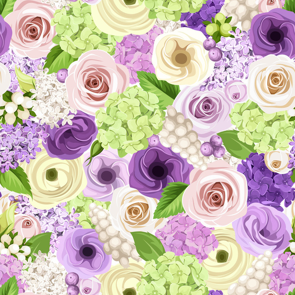 Seamless background with colorful flowers. Vector illustration. - Vector, Imagen
