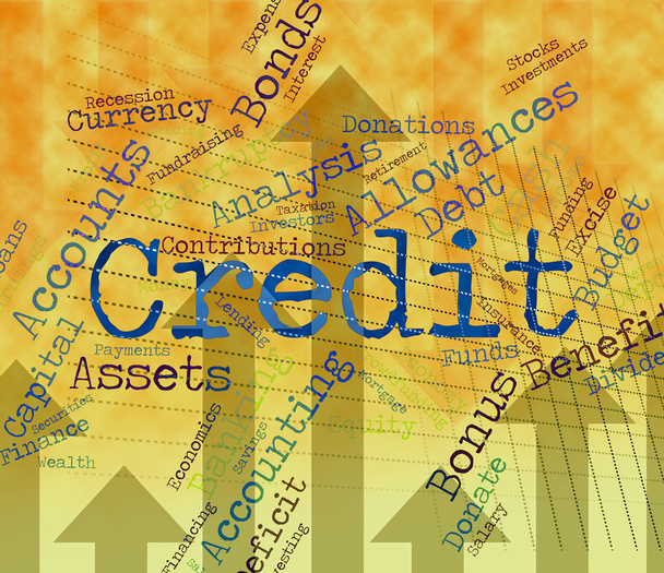 Palabra de crédito muestra tarjeta de débito y banca
 - Foto, imagen