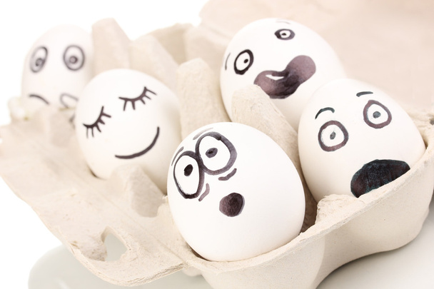 White eggs with funny faces - 写真・画像