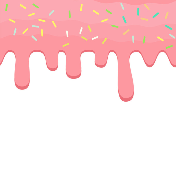 Dripping pink doughnut seamless glaze. Liquid sweet flow, tasty food dessert flowing - Vector, Image