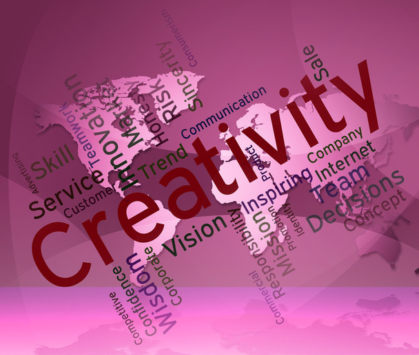 Δημιουργικότητα λέξεις αντιπροσωπεύει δημιουργικής εφευρέσεις και όραμα - Φωτογραφία, εικόνα