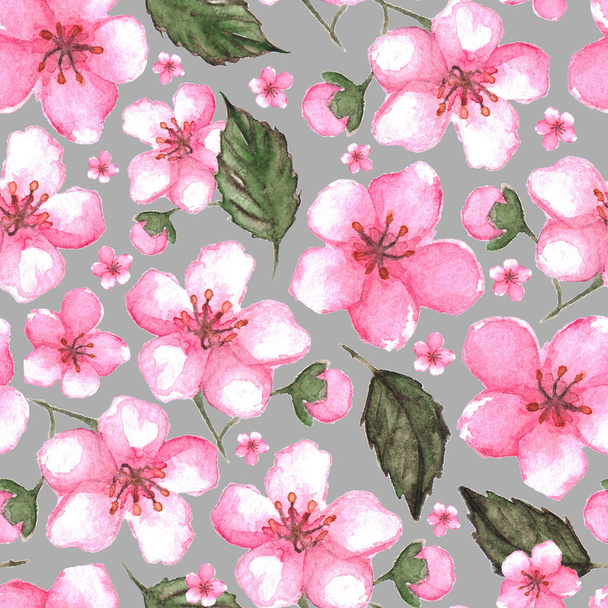 Watercolor pink cherry sakura seamless pattern texture background - Foto, Imagen