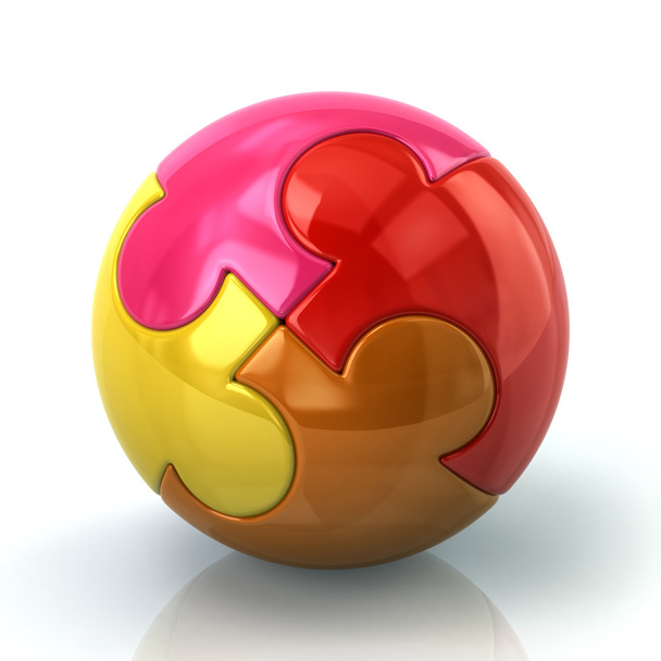 Red and yellow puzzle ball icon - 写真・画像