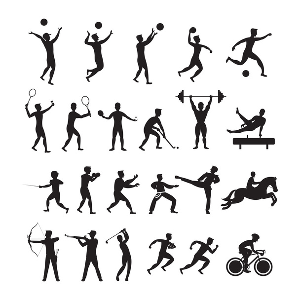 Sports Athletes, Men Symbol Silhouette Set - Vector, Image