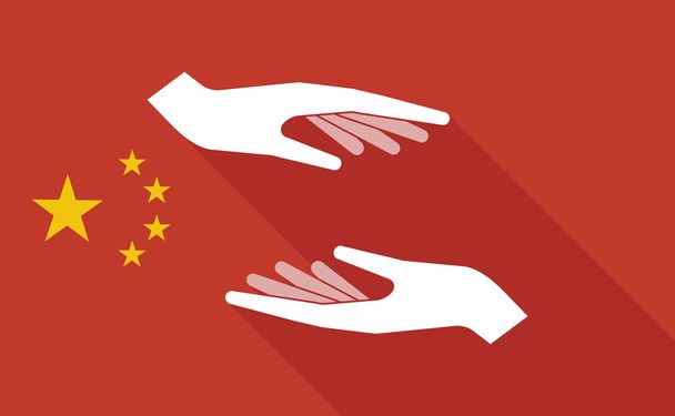 China long shadow flag with   two hands giving and receiving  or - Vector, Image