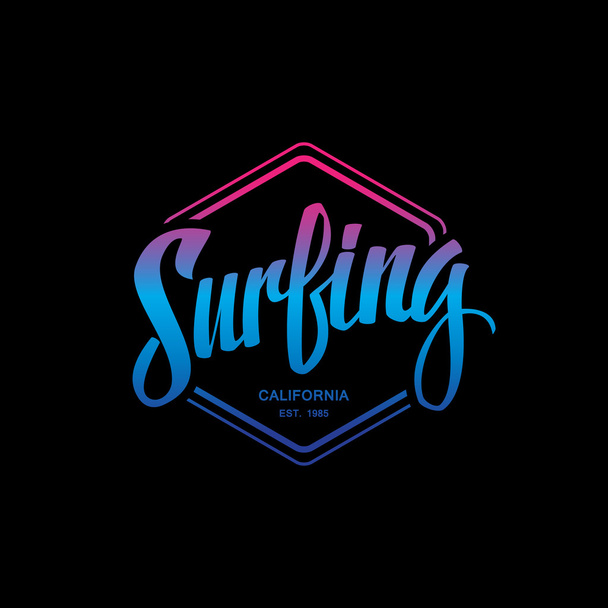 Surfing. Calligraphy. Surfing logo. Handwritten word. Surf typography, t-shirt graphics.  - ベクター画像