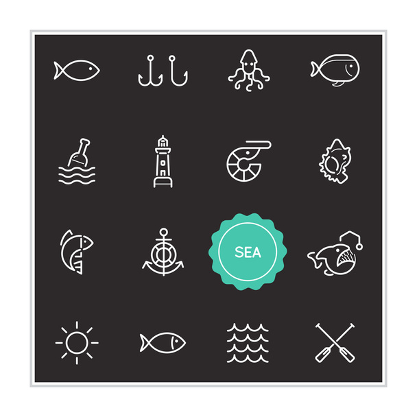 Conjunto de iconos de la comida de mar
 - Vector, Imagen