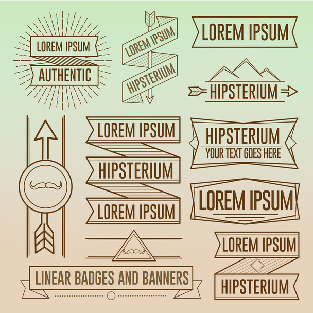 Лінійний Hipster значки, символи та банери - Вектор, зображення