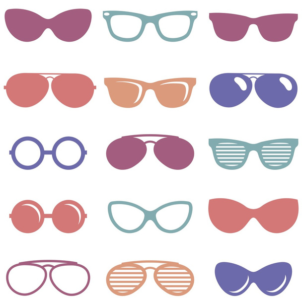 Set de coloridos iconos de gafas de sol retro
 - Vector, Imagen