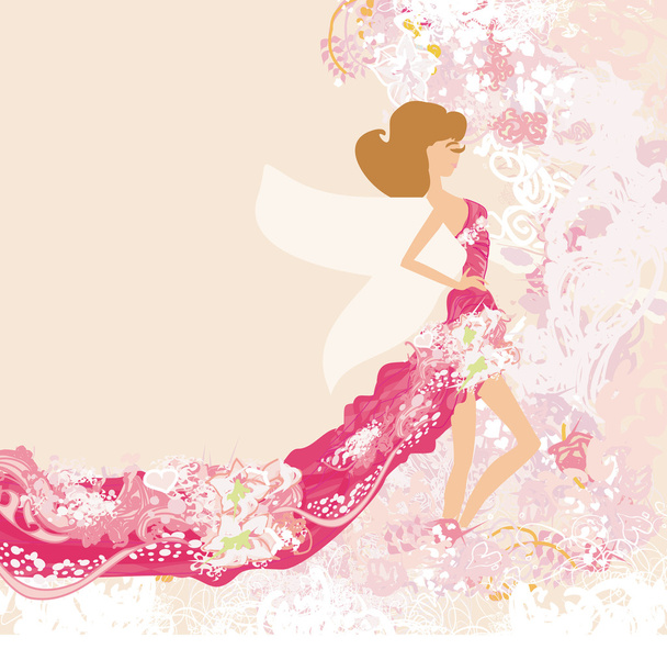 Floral background with a beautiful fairy - Vector, imagen