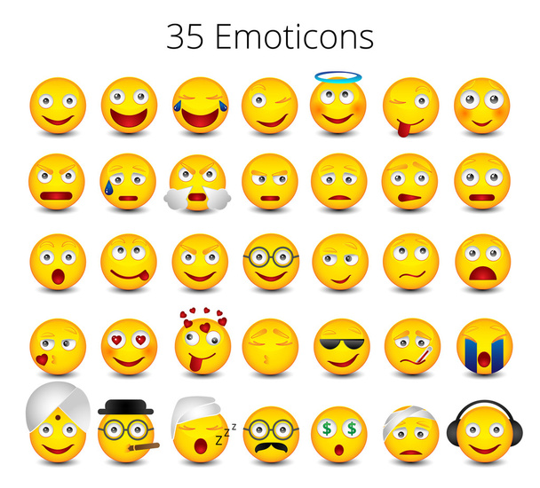 Grandes emoticonos listos. Set emoji sobre fondo blanco
  - Vector, Imagen