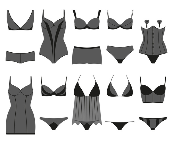 Conjunto de ícones de lingerie. Roupa interior de mulher isolada no branco. Ilustração vetorial colorida
 - Vetor, Imagem