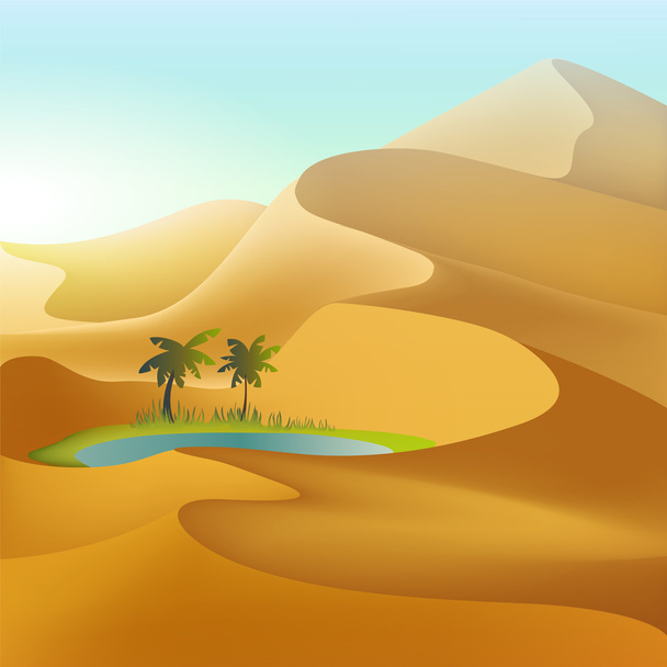 砂漠の砂丘のオアシス - ベクター画像