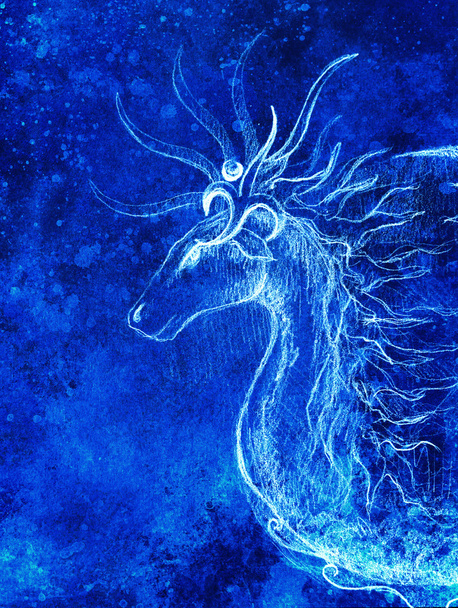 Disegno di animali ornamentali. collage del computer e struttura di colore blu. Effetto inverno
. - Foto, immagini