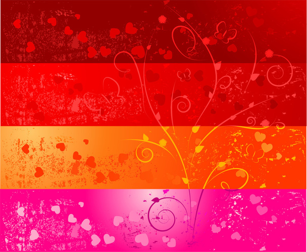 Four grunge banners with hearts and flor - Wektor, obraz