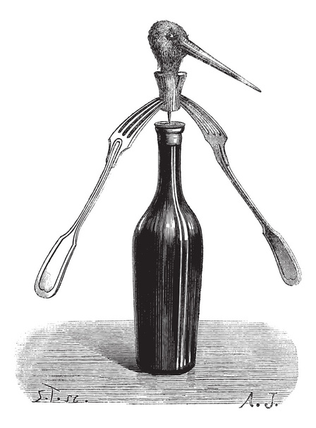 Fig 1. Revolving forks magic trick, vintage engraving. - Vector, Image
