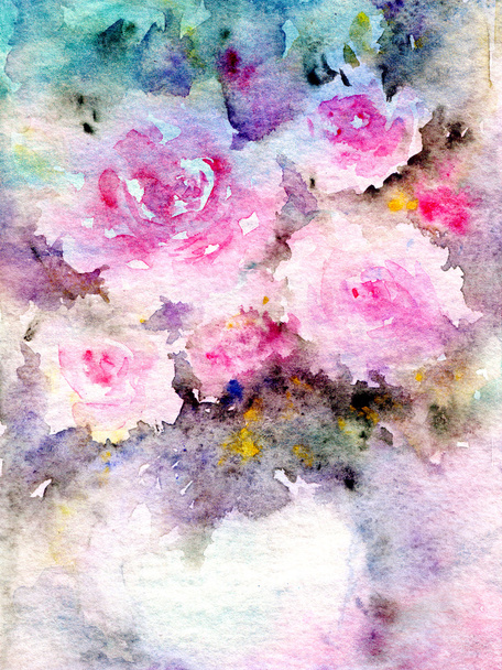花の花束。水彩花の背景。誕生日カード - 写真・画像