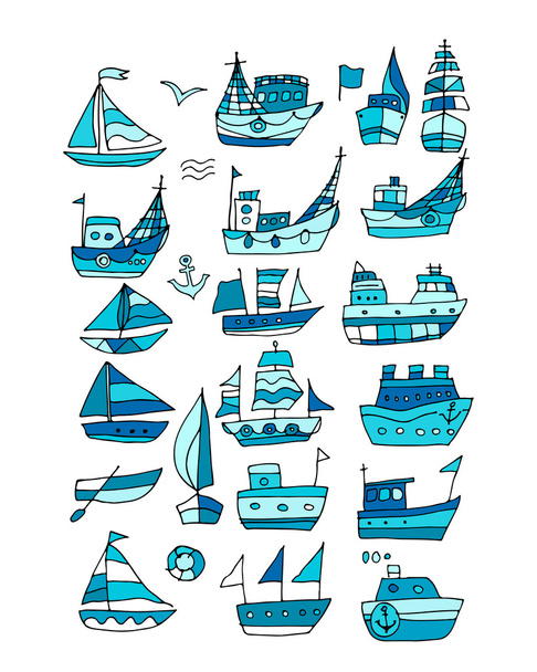 Aantal schepen, schets voor uw ontwerp - Vector, afbeelding