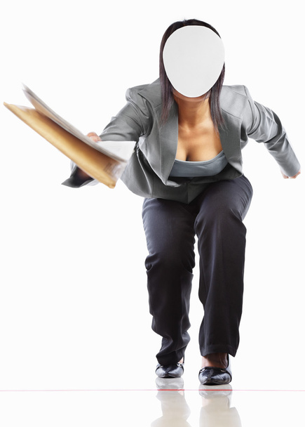 Unrecognizable businesswoman running and giving document - Foto, immagini