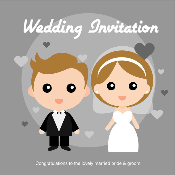 wedding invitation with bride and groom - Vector, Image
