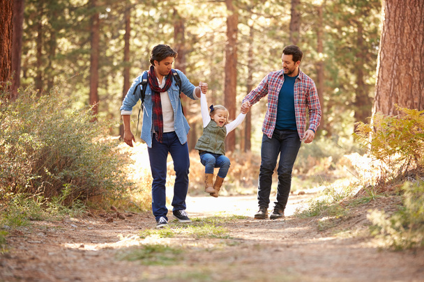 Male Couple With Daughter Walking in Woodland - Foto, imagen