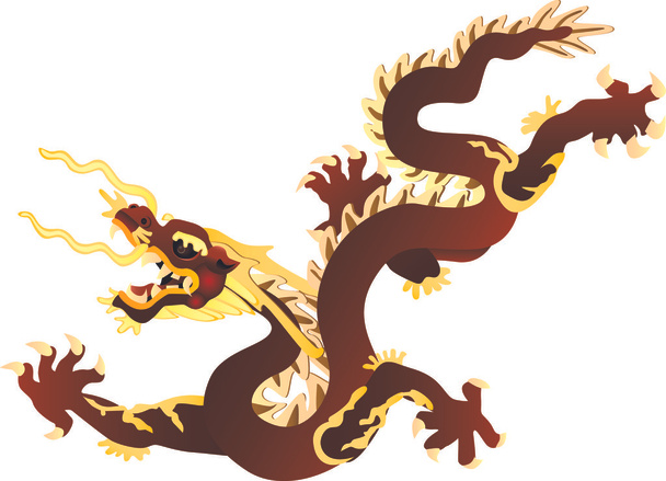 Bruin en goud Chinese draak - Vector, afbeelding