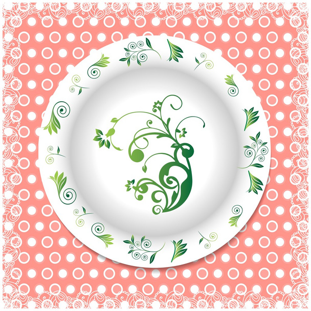 white plate with floral ornaments - Foto, Bild