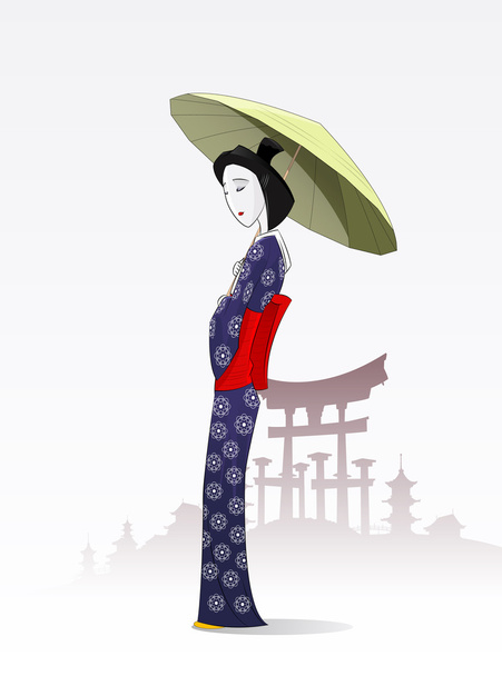 Ιαπωνική γυναίκα σε παραδοσιακό κιμονό. - Διάνυσμα, εικόνα