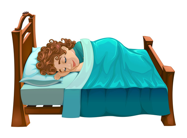 Jongen slaapt op zijn bed - Vector, afbeelding