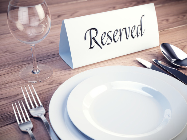 Letrero reservado en una mesa de restaurante - 3d render
 - Foto, imagen