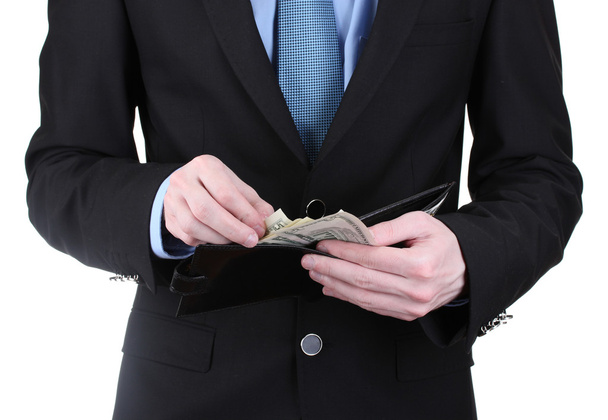 Business man taking money in wallet isolated on white - Foto, Imagen
