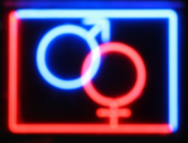 ボケの赤と青のセックス ショップ ネオン サイン  - 写真・画像